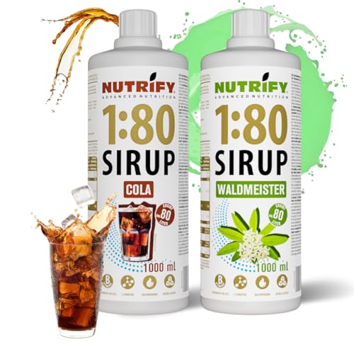 NUTRIFY Vital Fitness Drink 1:80 Sirup 2x1 L Set- Waldmeister & Cola, Getränkekonzentrat mit Vitaminen & L-Carnitin zuckerfrei- 160 Liter Sportgetränk kalorienarm 2er Pack, 2x 1000 ml von NUTRIFY