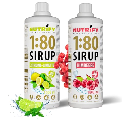 NUTRIFY Vital Fitness Drink 1:80 Sirup 2x1 L Set- Zitrone-Limette & Himbeere, Getränkekonzentrat mit Vitaminen & L-Carnitin zuckerfrei- 160 Liter Sportgetränk kalorienarm 2er Pack, 2x 1000 ml von NUTRIFY