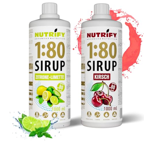 NUTRIFY Vital Fitness Drink 1:80 Sirup 2x1 L Set- Zitrone-Limette & Kirsche, Getränkekonzentrat mit Vitaminen & L-Carnitin zuckerfrei- 160 Liter Sportgetränk kalorienarm 2er Pack, 2x 1000 ml von NUTRIFY