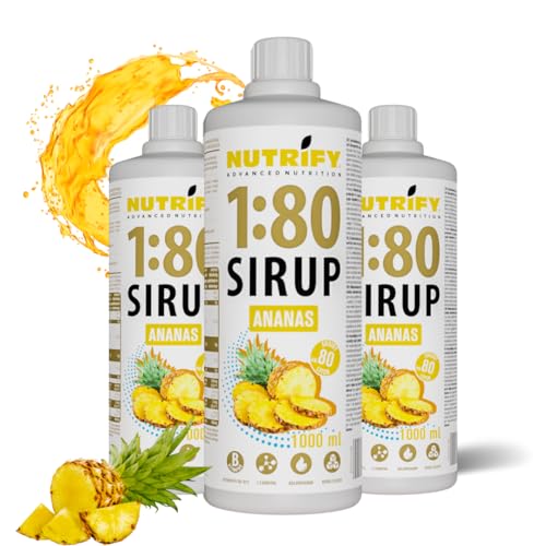 NUTRIFY Vital Fitness Drink 1:80 Sirup 3x 1 L Vorteilsset - Ananas, Getränkekonzentrat mit Vitaminen und L-Carnitin zuckerfrei - ergibt 240 Liter Sportgetränk kalorienarm 3er Pack, 3x 1000 ml von NUTRIFY