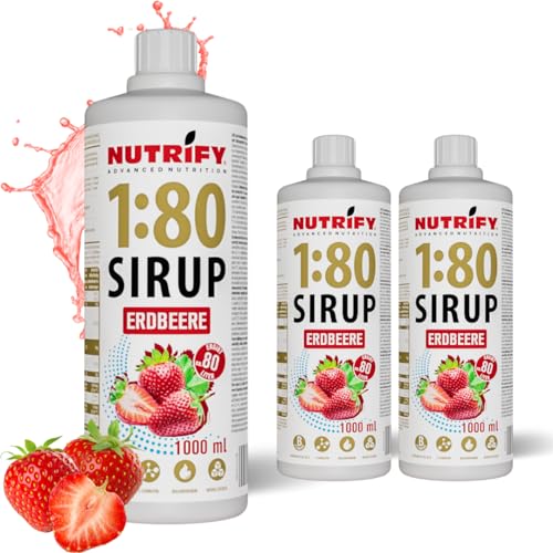 NUTRIFY Vital Fitness Drink 1:80 Sirup 3x 1 L Vorteilsset - Erdbeere, Getränkekonzentrat mit Vitaminen und L-Carnitin zuckerfrei - ergibt 240 Liter Sportgetränk kalorienarm 3er Pack, 3x 1000 ml von NUTRIFY