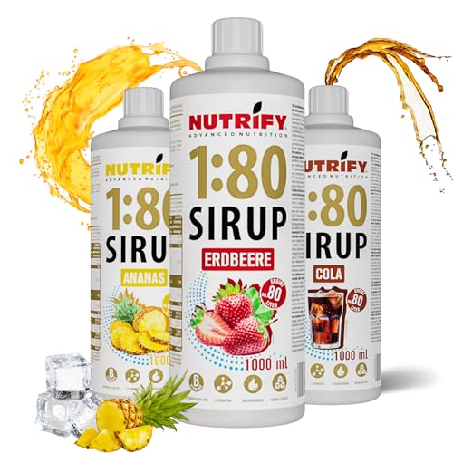 NUTRIFY Vital Fitness Drink 1:80 Sirup 3x 1 L Vorteilsset - Getränkekonzentrat mit Vitaminen und L-Carnitin zuckerfrei - ergibt 240 Liter Sportgetränk kalorienarm 3er Pack, Ananas-Erdbeere-Cola von NUTRIFY