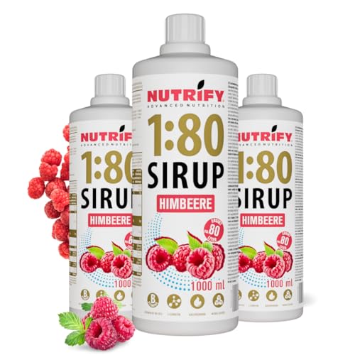 NUTRIFY Vital Fitness Drink 1:80 Sirup 3x 1 L Vorteilsset - Himbeere, Getränkekonzentrat mit Vitaminen und L-Carnitin zuckerfrei - ergibt 240 Liter Sportgetränk kalorienarm 3er Pack, 3x 1000 ml von NUTRIFY