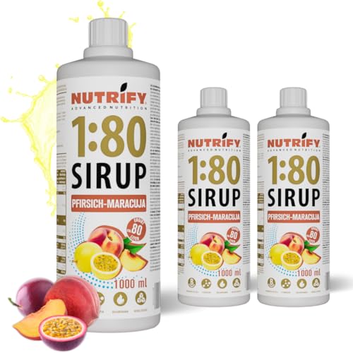 NUTRIFY Vital Fitness Drink 1:80 Sirup 3x 1 L Vorteilsset - Pfirsich-Maracuja, Getränkekonzentrat mit Vitaminen und L-Carnitin zuckerfrei - ergibt 240 Liter Sportgetränk kalorienarm 3er Pack von NUTRIFY