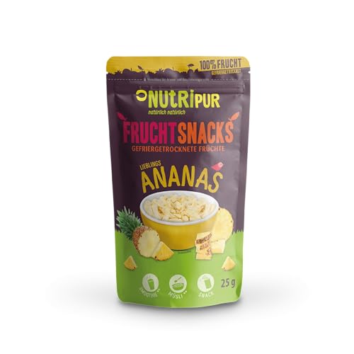 Ananas BITS gefriergetrocknet 100g große Stücke für Smoothie Bowl, Müsli, Porridge Topping – Gefriergetrocknetes Obst ohne Zucker Zusatz – getrocknete Ananas – Frucht von NutriPur von NUTRIPUR