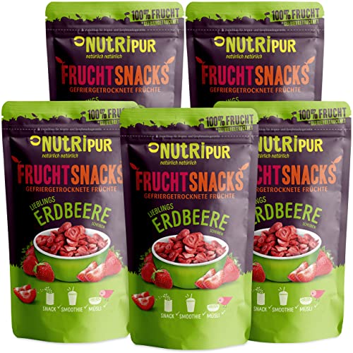 Erdbeeren Gefriergetrocknet: 5x70g Getrocknete Erdbeeren im Set – Gefriergetrocknete Erdbeeren ohne Zucker Zusatz – Getrocknete Früchte von NutriPur von NUTRIPUR