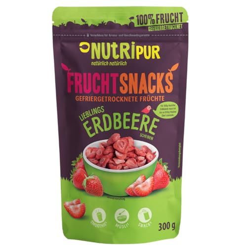 Erdbeeren gefriergetrocknet 300g: getrocknete Erdbeerscheiben ungezuckert - Gefriergetrocknete Erdbeeren mit purer Frucht, voller Geschmack: Beeren gefriergetrocknet - Getrocknete Fruechte NUTRIPUR von NUTRIPUR