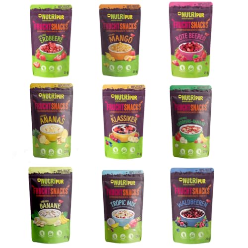 Gefriergetrocknete Früchte Probierset - getrocknete Früchte ungezuckert - Topping für Müsli, Porridge - Frucht Snacks - voller Geschmack - 225g von NutriPur Gefriergetrocknete Früchte Probierset - getrocknete Früchte ungezuckert - Topping für Müsli, Porridge - Frucht Snacks - voller Geschmack - 225g von NutriPur von NUTRIPUR