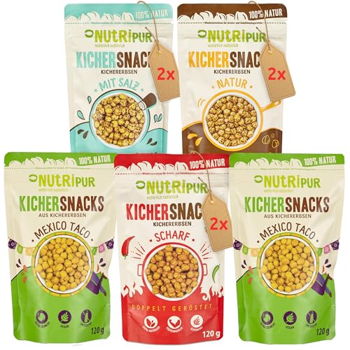 Kichererbsen Snacks: 8x120g Kicher Erbsen Snack aus köstlich gewürztem Kichererbsen Mehl – 4 Sorten Kichersnacks – Salzige Snacks Vegan von NutriPur Kichererbsen Snacks: 8x120g Kicher Erbsen Snack aus köstlich gewürztem Kichererbsen Mehl – 4 Sorten Kichersnacks – Salzige Snacks Vegan von NutriPur von NUTRIPUR
