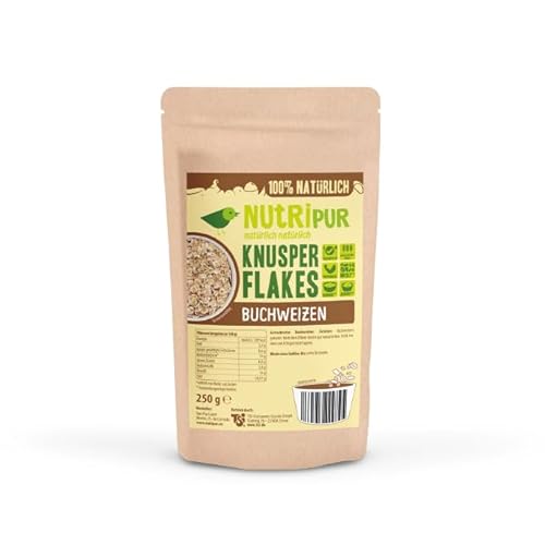 Knusperflakes Buchweizen - Knusperflakes Quinoa | gesunde Ceralien - High Protein Ergänzung, ideal im Müsl- Proteinquelle, Ballaststoffquelle (250g, Buchweizen) von NUTRIPUR