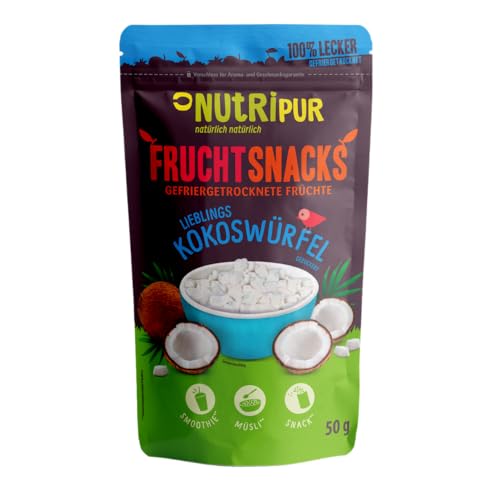 Kokosnuss Gefriergetrocknet: 50g Gefriergetrocknete Früchte – Vegane Süßigkeiten Kokos Würfel gezuckert – getrocknete Früchte natürlich von NutriPur von NUTRIPUR