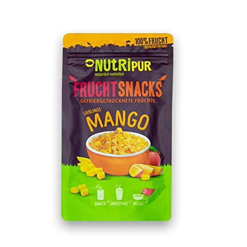 Mango gefriergetrocknet: 100g gefriergetrocknete Früchte aus zarten Mango Stückchen und ohne Zucker Zusatz – Mango getrocknet – Getrocknete Mango – Getrocknete Früchte – Getrocknetes Obst von NutriPur von NUTRIPUR