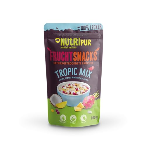 NUTRIPUR „Tropic-Mix“ Früchte-Mix gefriergetrocknet 100g I Getrocknete Beeren und Früchte I Mischung aus Kokosnuss, Drachenfrucht, Mango und Ananas I 100% Frucht von NUTRIPUR