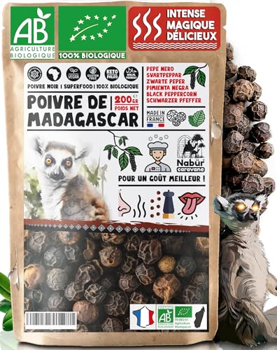 Nabür - 200g Bio-Schwarzer Pfeffer aus Madagaskar | Animalische, blumige, holzige Note | Erste Nabür - 200g Bio-Schwarzer Pfeffer aus Madagaskar | Animalische, blumige, holzige Note | Erste von Nabür
