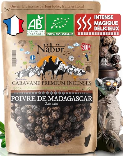 Nabür - Pfeffer Schwarz Madagaskar 500 g ⭐ Pfefferkörner ganz - Gourmet, Wiederverschließbaren Tasche von Nabür