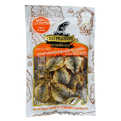 Nai Pramong Trevally Fisch-Snack mit Chili-Geschmack, geröstet, gelber Streifen, 40 g Nai Pramong Trevally Fisch-Snack mit Chili-Geschmack, geröstet, gelber Streifen, 40 g von Nai Pramong