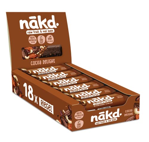 Nākd. Cocoa Delight | Kaltgepresste Riegel aus Früchten & Nüssen | 100% Natürliche Zutaten | Ohne Zusatz von Zucker | Vegan | Glutenfrei & Ohne Milch | 18 x 35g | 630g von Nakd