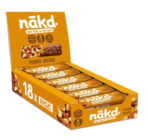 Nākd. Peanut Delight | Kaltgepresste Riegel aus Früchten & Nüssen | 100% Natürliche Zutaten | Ohne Zusatz von Zucker | Vegan | Glutenfrei & Ohne Milch | 18 x 35g | 630g von Nakd