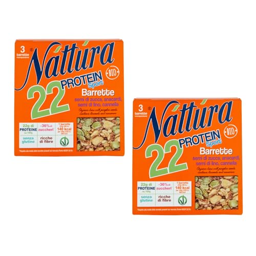 Nattura® | Cashew-, Zimt-, Kürbiskern- und Leinprotein-Sportriegel | BIO-Cashew- und Samenproteinriegel – 2 x 3 Riegel (insgesamt 2 x 75 g) von Náttúra