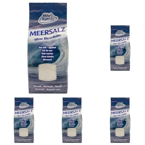 Natur Hurtig Meersalz Fein 1 kg | Naturbelassen, unraffiniert und ohne Zusätze | Unbehandeltes feines Meersalz (Packung mit 5) von Natur Hurtig