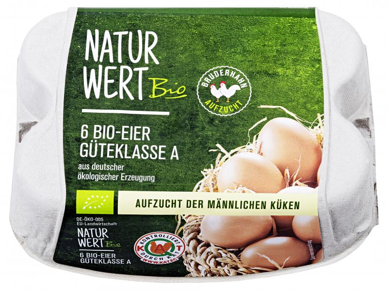 NaturWert Bio Eier Bruderhahn Aufzucht Güteklasse A Größe M/L von NaturWert Bio