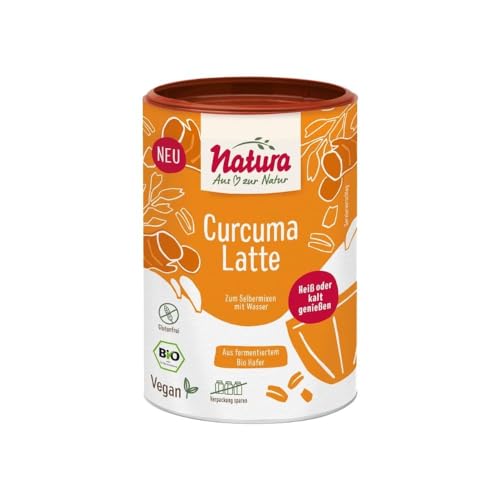 NATURA Bio Curcuma Latte Haferdrink Pulver aus fermentiertem Hafer - 100% glutenfrei & vegan - Instant Haferpulver 250 g für ca. 2,5 Liter von Natura
