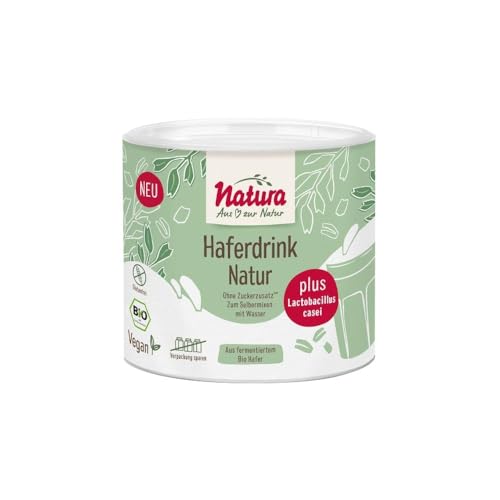 NATURA Bio Haferdrink Pulver Natur mit aktiven Milchsäurebakterien Lactobacillus casei - Haferdrink Pulver 100% ohne Zucker Zusatz, glutenfrei, vegan - Instant Haferpulver 300 g für ca. 3 Liter von Natura