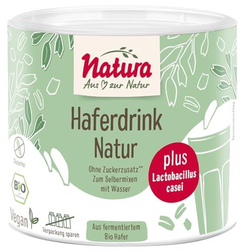 NATURA Bio Haferdrink Pulver Natur mit aktiven Milchsäurebakterien Lactobacillus casei - Haferdrink Pulver 100% ohne Zucker Zusatz, glutenfrei, vegan - Instant Haferpulver 300 g für ca. 3 Liter von Natura