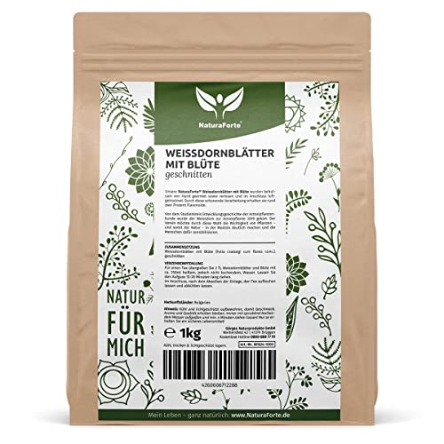 NaturaForte Weissdornblätter mit Blüten 1kg - Für natürlichen Weißdorntee lose, geschnitten & getrocknet von NaturaForte