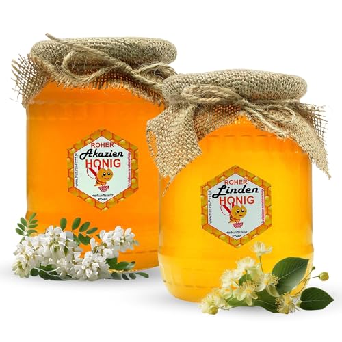 NATURAL FOOD Roher Honig - Direkt vom Imker - Roh Natürlich - Ohne Zusätze - Ungefiltert - Nicht Geschleudert oder Erhitzt - Geschenkidee - 2,2 KG - Akazien Linden Honig von Natural Food