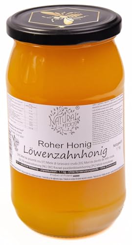 NATURAL FOOD Roher Honig - Direkt vom Imker - Roh Natürlich - Ohne Zusätze - Ungefiltert - Nicht Geschleudert oder Erhitzt - Geschenkidee - 1,1 KG - Löwenzahnhonig von Natural Food