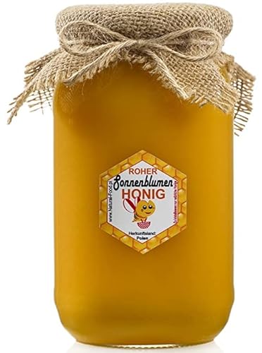 NATURAL FOOD Roher Honig - Direkt vom Imker - Roh Natürlich - Ohne Zusätze - Ungefiltert - Nicht Geschleudert oder Erhitzt - Geschenkidee - 1,1 KG - Sonnenblumenhonig von Natural Food
