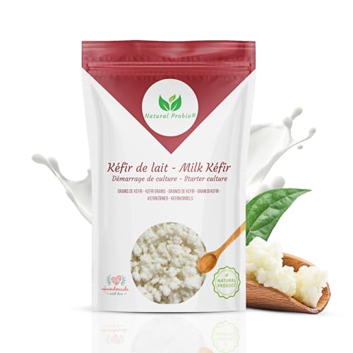 Natural Probio® Milchkefir, Kefirknollen, Kefirpilz Starterkit – Fermentierte Milchkefirkörner, natürlich und zertifiziert gentechnikfrei, inkl. Anleitung, Rezepte, Tipps & kostenlosem E-Book (10g) von Natural Probio