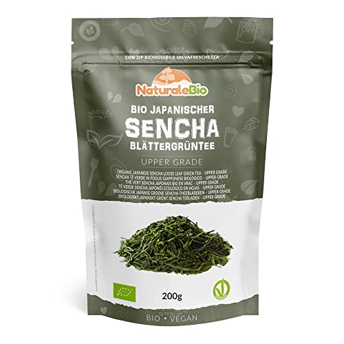 Japanischer Sencha Tee – 200 g Bio Grüntee – 100% reiner und natürlicher grüner Sencha Tee - Lose in Blättern der ersten Ernte – Bioprodukt angebaut in Japan – NaturaleBio von NaturaleBio