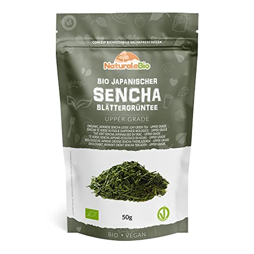 Japanischer Sencha Tee – 50 g Bio Grüntee – 100% reiner und natürlicher grüner Sencha Tee - Lose in Blättern der ersten Ernte – Bioprodukt angebaut in Japan – NaturaleBio von NaturaleBio