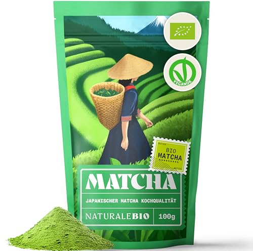 NaturaleBio BIO Green Tea Pulver 100g. Zum Kochen und Backen. Originaler japanischer Matcha. Grüner Tee aus Japan, Vegan, Gluten & Gentechnik frei. Natürliches Bio-Produkt. von NaturaleBio