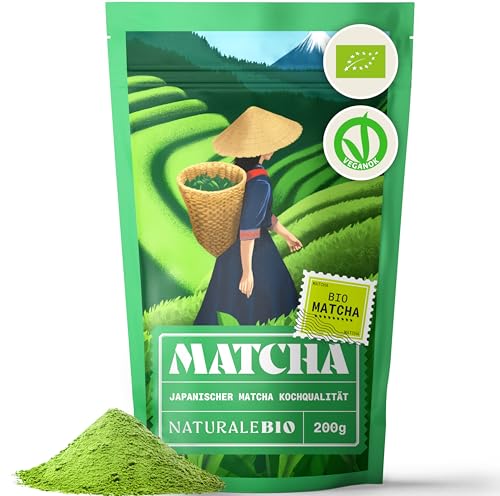 BIO Green Tea Pulver 200g. Zum Kochen und Backen. Originaler japanischer Matcha. Grüner Tee aus Japan, Vegan, Gluten & Gentechnik frei. NaturaleBio. Natürliches Bio-Produkt. von NaturaleBio