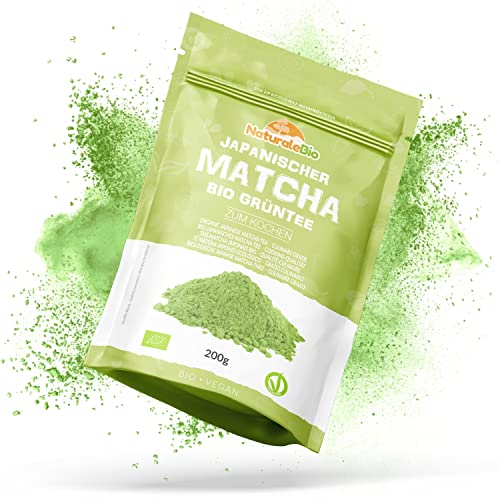 BIO Green Tea Pulver 200g. Zum Kochen und Backen. Originaler japanischer Matcha. Grüner Tee aus Japan, Vegan, Gluten & Gentechnik frei. NaturaleBio. Natürliches Bio-Produkt. von NaturaleBio