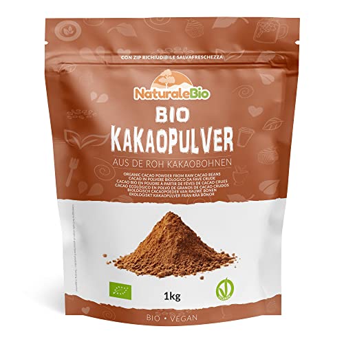 Kakao Pulver Bio 1 Kg. Organic Cacao Powder. Natürlich, Rein aus de Roh Kakaobohnen. Produziert in Peru aus der Theobroma Pflanze. Magnesium- und Phosphor-Quelle. NaturaleBio von NaturaleBio