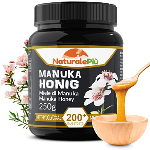 Manuka-Honig 200+ MGO – 250g Manuka-Honig – Qualitätsprodukt hergestellt in Neuseeland – Von akkreditierten Laboratorien getestetes Methylglyoxal – NaturalePiù von NaturalePiù