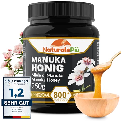 Manuka-Honig 800+ MGO – 250g Manuka-Honig – Qualitätsprodukt hergestellt in Neuseeland – Von akkreditierten Laboratorien getestetes Methylglyoxal – NaturalePiù von NaturalePiù