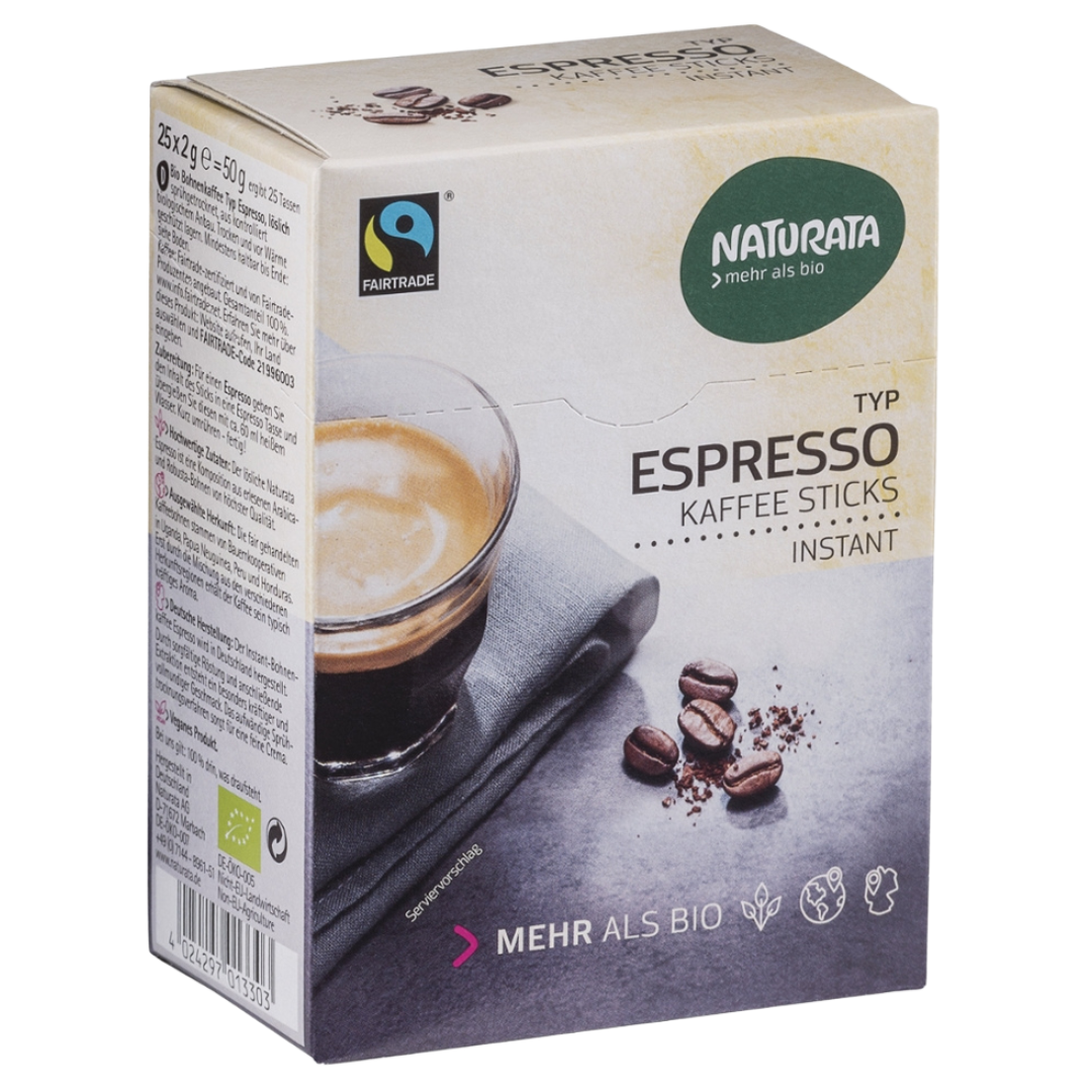 Bio Espresso Bohnenkaffee, instant, Kaffee-Sticks Bio Espresso Bohnenkaffee, instant, Kaffee-Sticks von Naturata