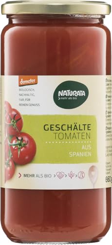 Naturata Geschälte Tomaten in Tomaten-Saft - 6 x 660 g | Demeter-zertifiziert & biodynamisch | Handgeerntete spanische Tomaten | Perfekt für Tomatensaucen, Pizza, Pasta & mediterrane Gerichte von Naturata