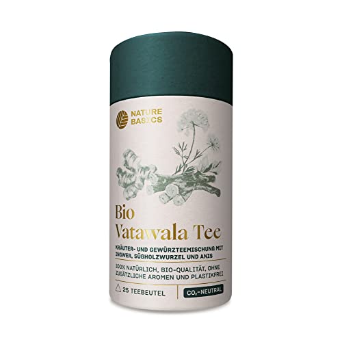 Bio Vatawala Tee - 25 Teebeutel/mit Ingwer, Süßholzwurzel und Anis/hochwertiger Ayurveda Kräutertee/Ayurvedisch, Zertifiziert & Nachhaltig in Pappdose von Nature Basics