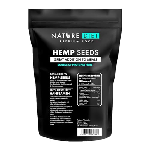 Hanfsamen 1000g | Geschält | Glutenfrei & Vegan | Reich an Protein & Ballaststoffen | Quelle von Omega 3 & 6 | Superfood für die Tägliche Ernährung | by Nature Diet von Nature Diet
