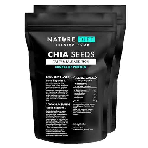 Nature Diet - Chia Samen 2 x 1000 g | Salvia Hispanica | Reich an Omega-3 | Quelle von Ballaststoffen von Nature Diet