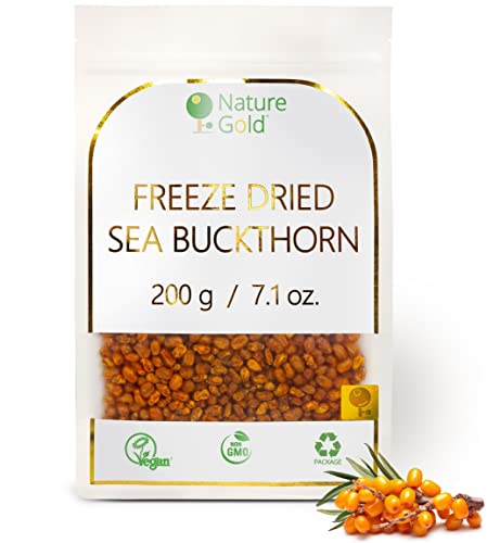 Gefriergetrockneter Sanddorn - ganze Frucht | 200g | 100% Natürlich & Vegan | GVO-frei | Ohne Zucker und Ohne Zusatzstoffe ~*~ von Nature Gold