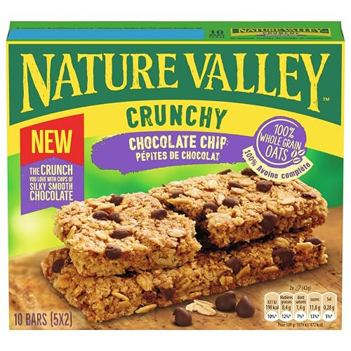 Nature Valley Crunchy Chocolate Chip Multipack – Knusprige Müsliriegel mit Haferflocken und Schokoladenstückchen, 5 Riegel à 42g (210g) – je Packung 2 Riegel von Nature Valley