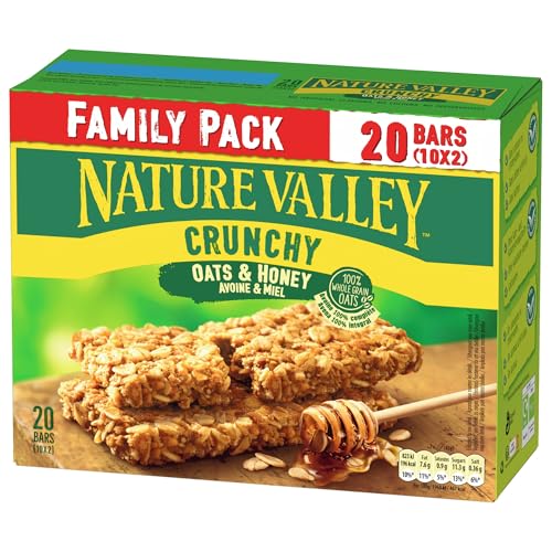 Nature Valley Crunchy Family Pack – Hafer & Honig, 10 Packungen à 42g (420g) – je Packung 2 Riegel von Nature Valley