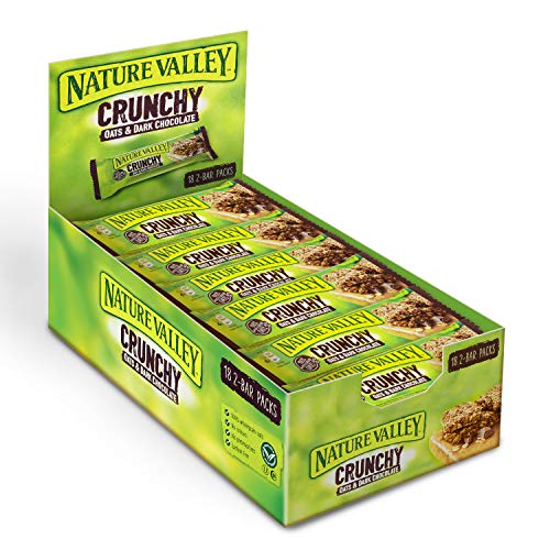 Nature Valley Crunchy Hafer & Dunkle Schokolade, 18x2-Bar Pack (18x42g), Müsliriegel, Leckere und gesunde Riegel, Haferriegel, Müsliriegel Großpackung, Vollkorn Hafer Riegel ohne Konservierungsstoffe von Nature Valley